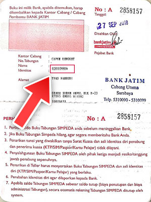 Letak Nomor Rekening di Buku Tabungan Bank Jatim